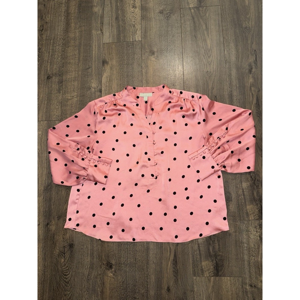 Ryegrass Women's XL Blouse Pink Black Polka Dot Button Details Retro Cottgaecore